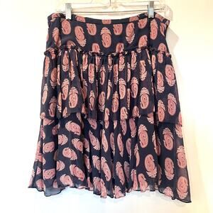 Armand Ventilo tiered flowy Mini skirt pink navy paisley US 8 IT 42 lined fairy